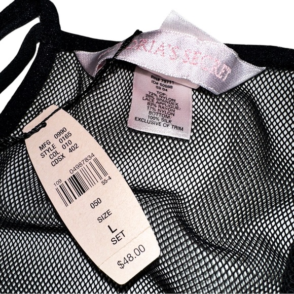 NWT 2004 Victoria’s Secret Net w/ Lace Appliques & Rhinestone Chemise in Black - Picture 4 of 5